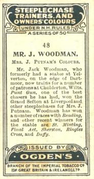 1927 Ogden's Steeplechase Trainers and Owners' Colours #48 J. Woodman Back
